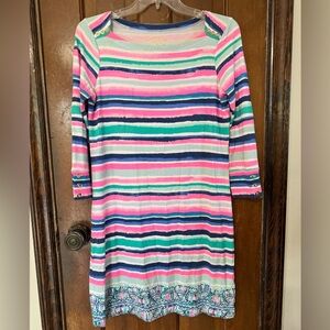 LILLY PULITZER Sophie Dress Size Small Sandy Shell Multi Stripe Boat Neck